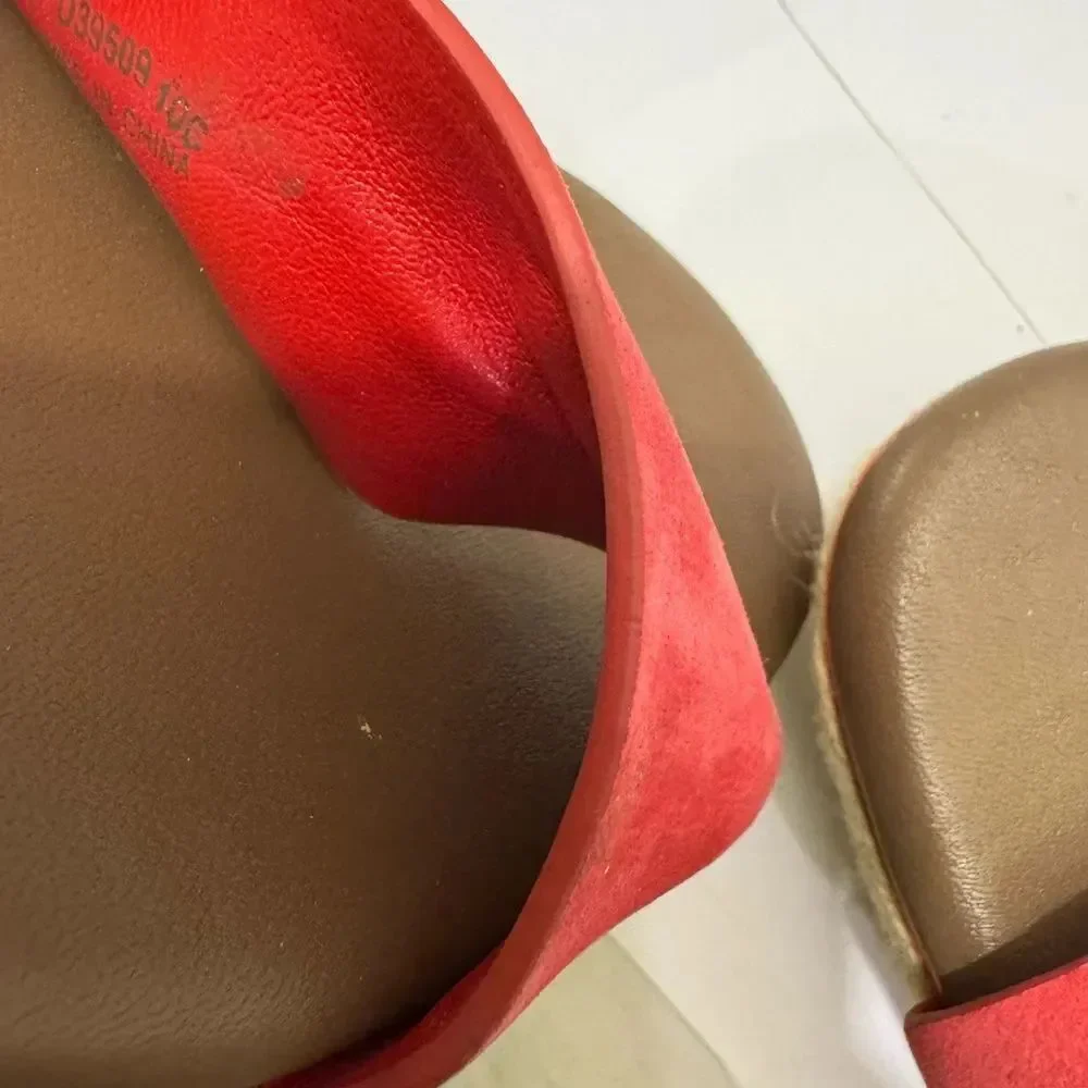 COLE HAAN Red Suede Patent Leather Wedges Espadrille Sandals Ankle Strap 10C
